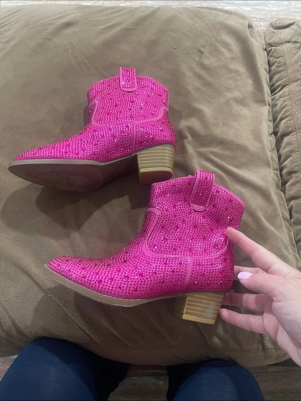 Link Kids Pink Sequin Western Ankle Boots